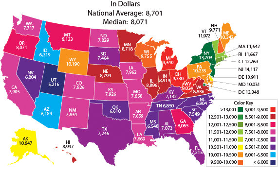 Per-pupil expenditures for public schools: Fiscal year 2005. Graph courtesy of the National Center for Education Statistics.